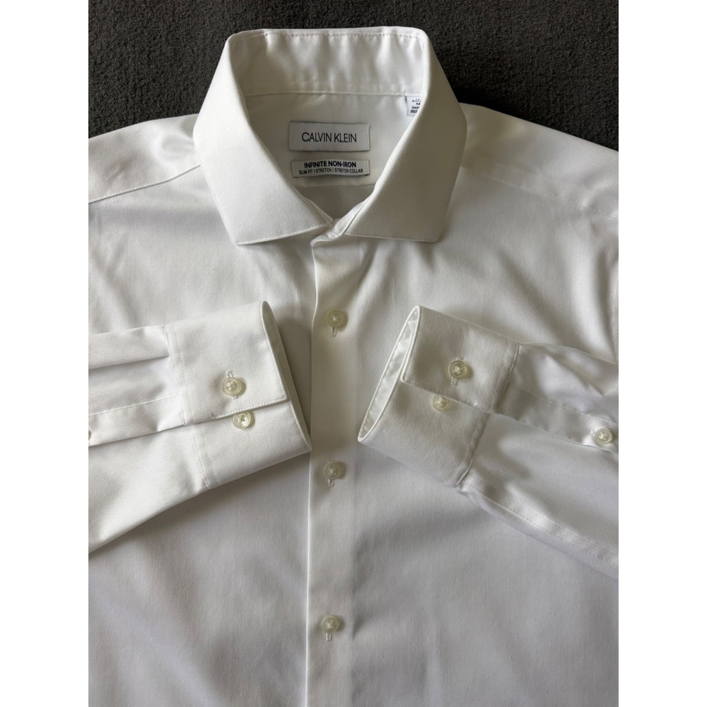 Calvin Klein Mens Infinite Non-Iron Slim Fit Stretch Dress Shirt White 15 32/33